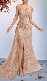 Kailey Champagne Sequin Strapless Maxi Dress