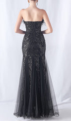 Choire Black Sequin Feather Mermaid Maxi Dress
