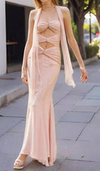Drosera Blush Pink Cutout Halter Maxi Dress