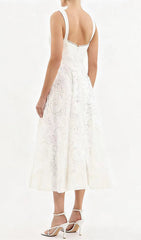 Jenelle Elegant White Floral Embroidered Midi Dress