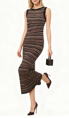 Jamaica Coffee Striped Knit Maxi Dress