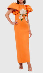 Fiorenzo Marigold Puff Sleeve Maxi Dress