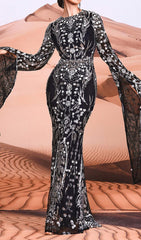 Luxurious Black & Silver Sequin Maxi Dress