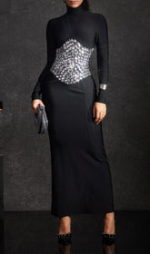 Bedros Dazzling Crystal High Neck Bandage Maxi Gown
