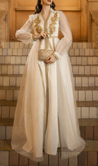 Freira Elegant Gold Embroidered Long Sleeve Maxi Dress