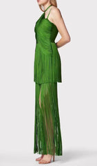 Brooklyn Green Halter Tassel Maxi Dress