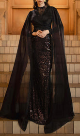 Folami Dazzling Sequin & Illusion Mesh Maxi Dress