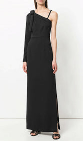 Hashim Black One-Shoulder Maxi Gown with High Slit