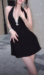 Elita Sparkling Butterfly Halter Mini Dress