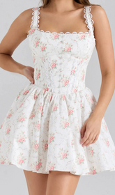 Romantic Scalloped Floral Corset Mini Dress