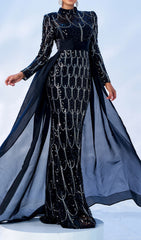Concha Black Sequin Long Sleeve Maxi Gown