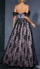 Darrah Enchanting Black Floral Lace Off-Shoulder Maxi Dress