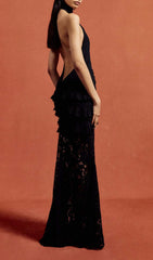 Hillel Allure Black Halter Lace Maxi Dress