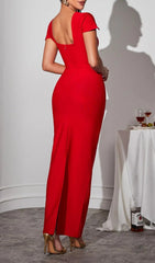 Caleb Red Rhinestone Glamour Maxi Dress