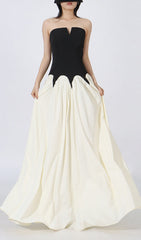Dustie Elegant Black & Cream Strapless Maxi Dress