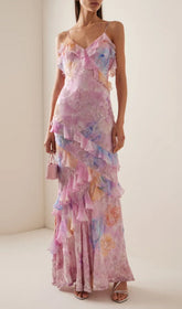 Brocha Dreamy Pastel Floral Ruffle Maxi Dress