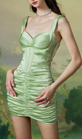 Cusi Luxe Satin Corset Ruched Mini Dress