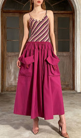 Jalal Vibrant Striped Maxi Dress with Statement Pockets