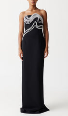 Akiko Strapless Crystal Embellished Black Maxi Gown