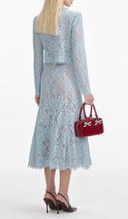 Chic Embellished Baby Blue Lace Two-Piece Set