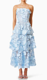 Dreamy 3D Floral Tiered Strapless Midi Dress