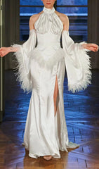 Astra Luxe Halterneck Feather Satin Gown