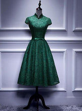 Charming Dark Green Tea Length High Neckline Party Dress
