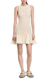 Chic Sleeveless Knit & Ruffle Hem Mini Dress
