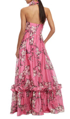 Isabelle Floral Ruffled Halter Maxi Dress