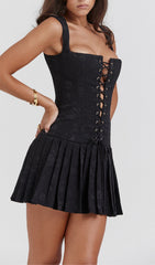 Alluring Black Lace-Up Corset Mini Dress