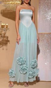 Florinda Strapless Floral Pleated Maxi Dress