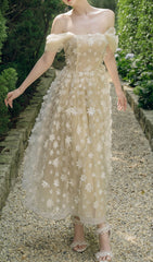 Brandi Apricot 3D Floral Mesh Midi Dress