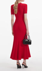 Chic & Flattering Red Pointelle Knit Midi Dress