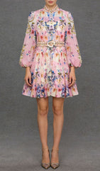 Jalila Pink Floral Print Long Sleeve Mini Dress