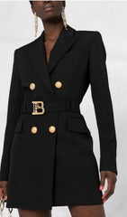 Aasia Black Double-Breasted Blazer Mini Dress