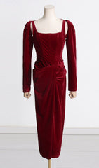 Grisel Timeless Allure Red Velvet Corset Midi Dress