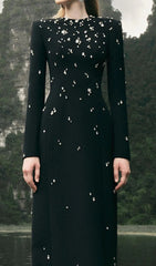 Chasen Black Crystal Embellished Maxi Gown