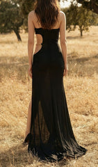 Jailene Glamorous Black & Gold One-Shoulder Chain Maxi Dress