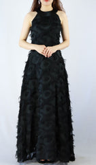 Devana Black Halter Neck Feather Tassel Maxi Gown