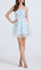 Dilys Dreamy Blue Floral Sequin Strapless Mini Dress