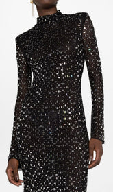 Butrus Dazzling Black Crystal Long Sleeve Maxi Dress