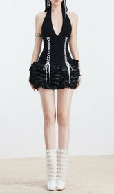 Fidella Black Corset Halter Mini Dress