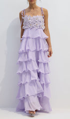 Fauve Romantic Purple Floral Tiered Maxi Dress