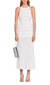 Elegant White Faux Pearl Beaded Midi Dress