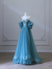 Blue Sweetheart Off Shoulder Long Party Dress