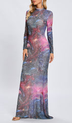 Casiphia Celestial Sparkle Galaxy Print Maxi Gown