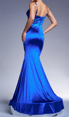 Deltha Royal Blue Sparkle Corset Satin Maxi Dress
