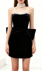 Jens Glamorous Black Velvet Strapless Mini Dress