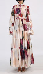 Genaro Artistic Print Long Sleeve Maxi Dress