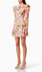 Emrys "In Bloom" Floral Embroidered Puff Sleeve Mini Dress